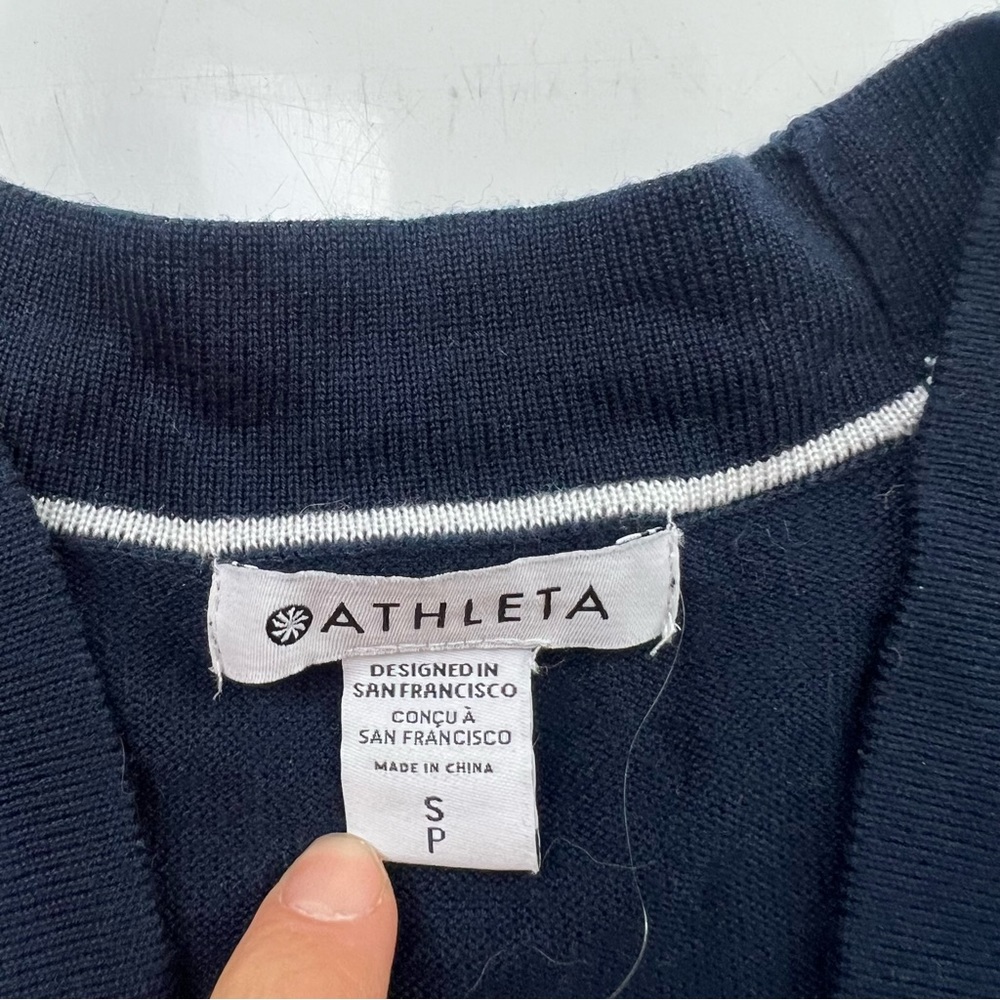 athleta women’s petite navy blue white  cardigan SP L65-15 - Picture 6 of 6